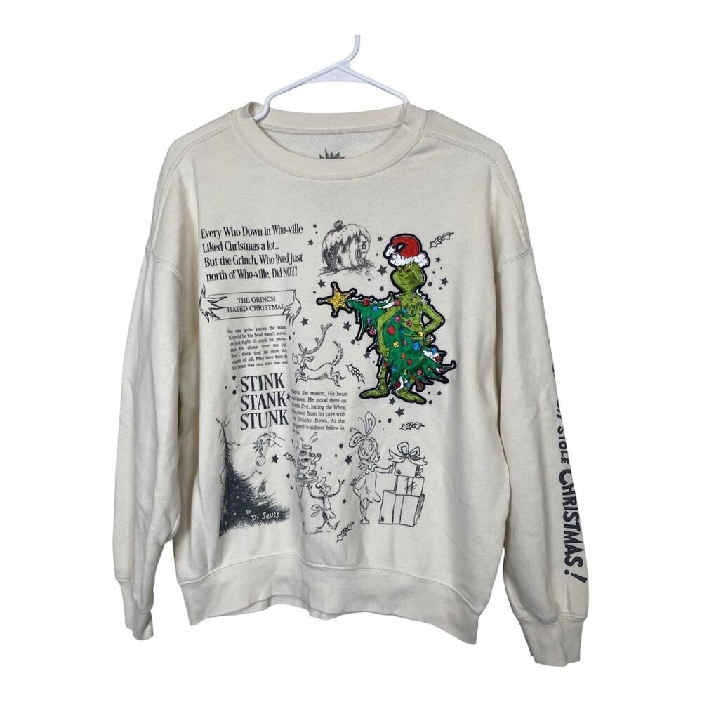 How the Grinch Stole Christmas White Sweatshirt Soft Crewneck Size S